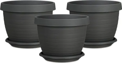 Produktbild von Scheurich 3er Set Blumentöpfe Country Star 40 mit Untersetzern, rund,  aus Kunststoff Farbe: Metallic Grey, 39 cm Durchmesser, 30 cm hoch, 21,5 l Vol.