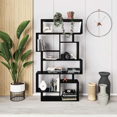 Produktbild von DECORTIE Karmato Modernes Bücherregal Display Unit Schwarz 96 x 26 x 169 cm
