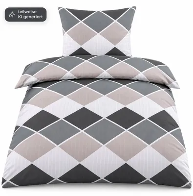Produktbild von Seersucker Bettwäsche, 135x200 +80x80cm, grau beige Karo, bügelfrei