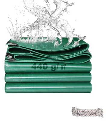 Image de Bâche de protection pour camion, 440 g/m², imperméable, avec œillets, 3x5 mètres, PVC, vert, robuste et résistante à la déchirure, protection UV