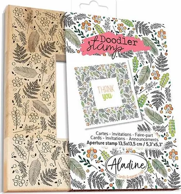 Obrázek produktu pro Aladine dřevěné razítko listy - Kreativní hobby razítko 13,5x13,5 cm