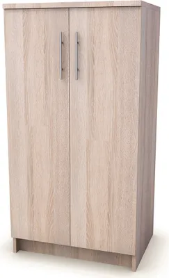 A freestanding cabinet with two doors and two handles.
