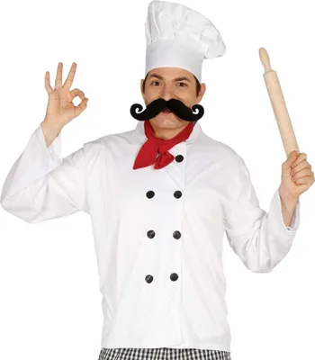 Koch Kostüm Pizzabäcker für Herren Gr. M/L weiß Jacke mit Kochmütze Fasching Karneval Mottoparty
