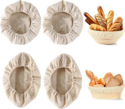 Produktbild von Gärkörbchen Tuch 4 Stück, rund und oval, 25 cm und 28 cm, Leinen-Baumwolle, für Brotteig