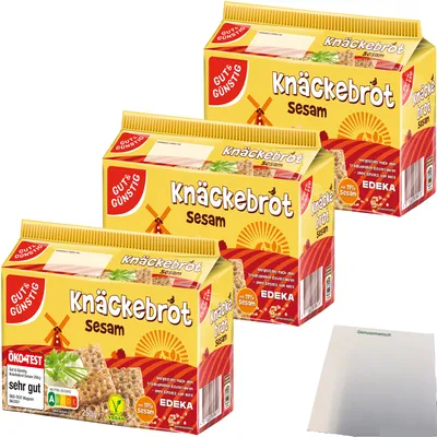 Produktbild von Gut & Günstig Knäckebrot Sesam 3er Pack (3x250g Packung) + usy Block