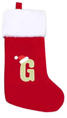 Image de Chaussette de Noël rouge avec monogramme, à suspendre, 53,3 cm, en coton/velours