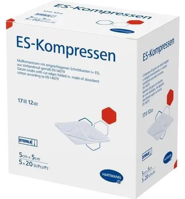 Productafbeelding van ES-Kompressen, steriel, 5x5 cm, grote verpakking, 12 stuks, 100 kompressen