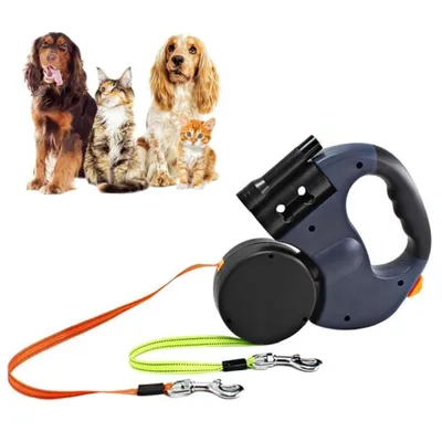 Produktbild von 3M Doppelte Einziehbare Hundeleine, Flexible Einziehbare Hundeleine Doppelleine fur Zwei Hunde mit LED Licht und Müllbox