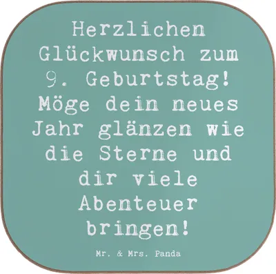 Produktbild von Mr. & Mrs. Panda Tischuntersetzer Spruch 9. Geburtstag Glanz - Meeresbrise - Geschenk, Geburtstagsideen, Geburtstagsparty, Geburtstagsgeschenk, Untersetzer für Gläser