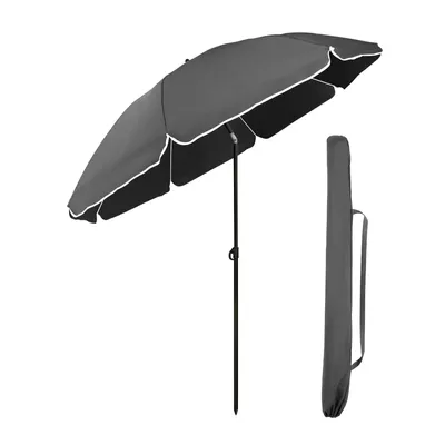 Produktbild von Sekey Sonnenschirm Rund Ø 180 cm Terrassen Gartenschirm Strandschirm mit kurbel & Schutzhülle Neigungswinkel und Höhe verstellbar, Dunkelgrau