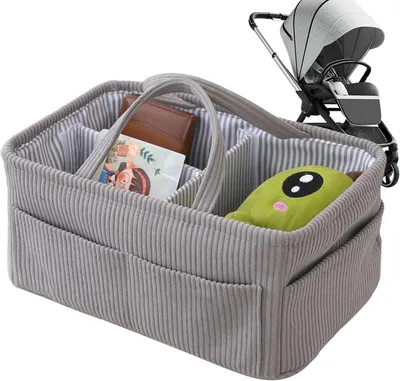 Immagine prodotto di Organizzatore per pannolini - Cesto portaoggetti per bambini - Organizzazione della cameretta del bambino - Tessuto delicato sulla pelle - 38 x 25 x 18 cm - Grigio