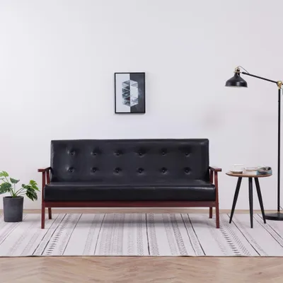 Obrázok produktu pre VidaXL 248643, Čierna, 3 sedadlo/sedadiel, Drevo, Koženka, 1580 mm, 670 mm