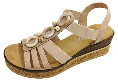 Produktbild von Rieker Damen Sandalette mit T-Riemen Plateau und Keilabsatz 63778, Größe:42 EU, Farbe:Rosa