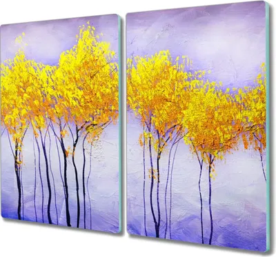Produktbild von Coloray Hackbrett Kochplattenabdeckung Herdabdeckplatte 2x30x52 cm Schneidebrett Küchenbrett - Bäume