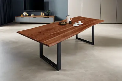 Produktbild von Esstisch Baumkante massiv Akazie nussbaum 260 x 100 schwarz MILO