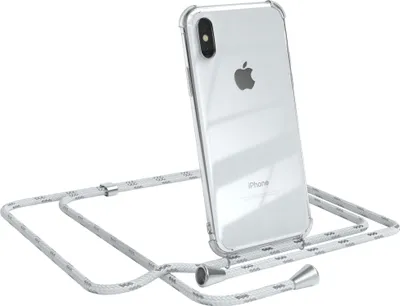 Produktbild von EAZY CASE Handykette kompatibel mit Apple iPhone X / XS, Handyhülle mit Umhängeband, Handykordel, Schutzhülle Clear, Band in Weiß