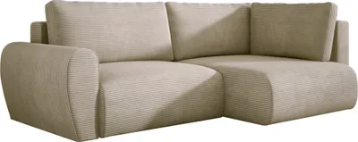 Produktbild von Ecksofa PASO L mit Schlaffunktion L Form, Eckcouch Cordstoff mit Bettkasten und Kissen, Polsterecke 155x243 cm, Wohnlandschaft - Rechts Beige PS02