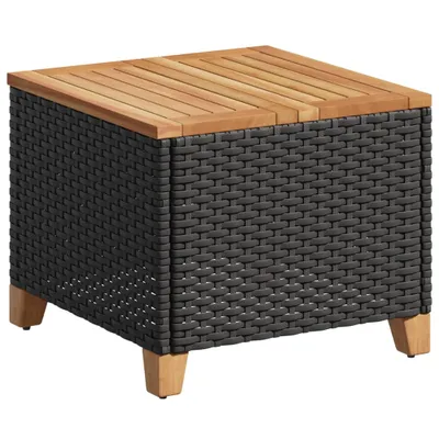 Zdjęcie produktu dla vidaXL Stolik ogrodowy czarny 45x45x37 cm polirattan drewno akacjowe