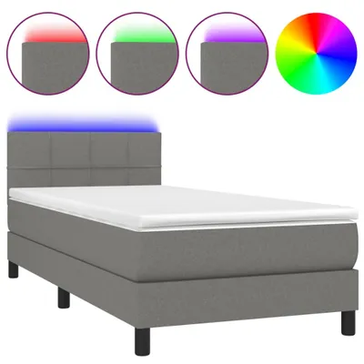 Image de vidaXL Lit boxspring avec matelas & LED gris foncé 90x190 cm Tissu