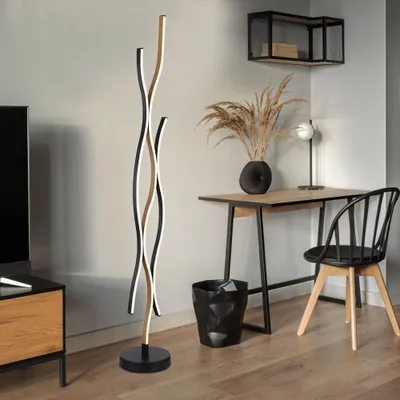 Produktbild von LED Stehleuchte, Metall, Holzoptik, Schwarz-matt, H 135 cm