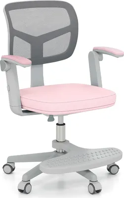 Produktbild von GOPLUS Schreibtischstuhl Kinder, höhenverstellbarer Kinderdrehstuhl mit Fußstütze, klappbaren Armlehnen & Rollen, Schülerstuhl für 3-15 Kinder (Rosa)