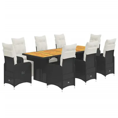 Produktbild von 9-tlg. Garten-Bistro-Set mit Kissen Schwarz Poly Rattan