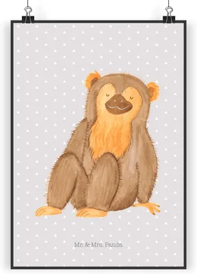 Produktbild von Mr. & Mrs. Panda Bild Affe DIN A5 - Grau Pastell - Geschenk, Kunstdruck, Affen, Liebe, Selbstliebe, wanddeko, drucke, Motivation, Selbstbewusstsein, Afrika, Wandbild