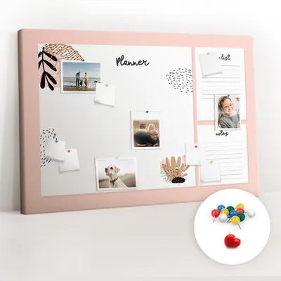 Imagen del producto de Pizarra de corcho con chinchetas - Tablero con chinchetas para fotografías y notas - 120x80 cm - 100 chinchetas de colores - Agenda de planificación