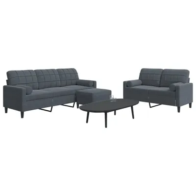 Produktbild von "im Angebot" 3-tlg. Sofagarnitur - Sofa-Set - Couchgarnitur - mit Kissen Dunkelgrau Samt - Klassische Sofas CC10880