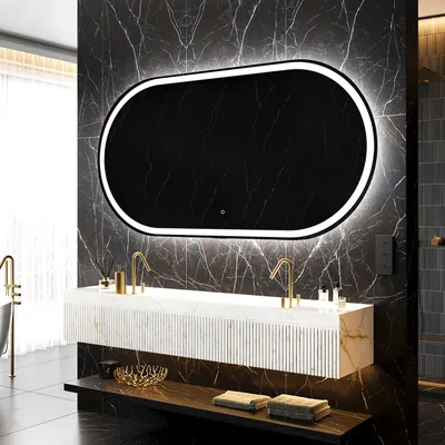 Obrázek produktu pro Artforma Oválná Zrcadlo do koupelny s led osvětlením POK230 150 x 60 cm | Barva LED: Studená bílá 7000K | Vypínač Senzorický