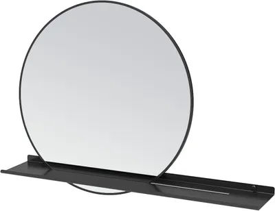 Produktbild von Wandspiegel 50 cm runder Badspiegel mit Ablage mattschwarz Bad Spiegel Dekorspiegel Kosmetikspiegel Rund Alu-Rahmen