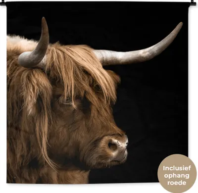 Produktbild von MuchoWow® Wandteppich Wandbehang Schottisches Hochlandrind - Tiere - Kuh 120x120 cm Tapisserie Dekoration Wandtuch - Modern - Baumwollgewebe