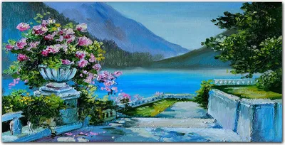 Produktbild von Coloray Küchenrückwand 120x60 Spritzschutz aus Glas - See Bergblumen