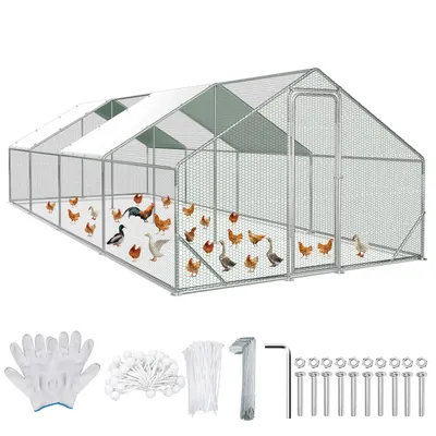Produktbild von Hühnerstall 3x8x2m Hühnerhaus Freilaufgehege Tiergehege Tierlaufstall mit PE-Schattendach, verzinkter Stahlrahmen für Hühner Geflügel Kleinti Faziango
