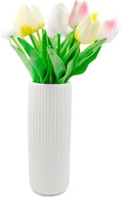 Produktbild von Famanu Keramische Vase Weiß 20 cm - Geriffeltes Design für Boho-Dekoration
