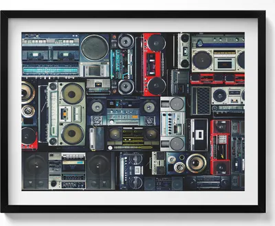 Produktbild von Musik aus dem Ghettoblaster– Wandbild mit Rahmen – Gerahmtes Bild  – Wanddekoration – 80x60 cm –  Schwarz Rahmen