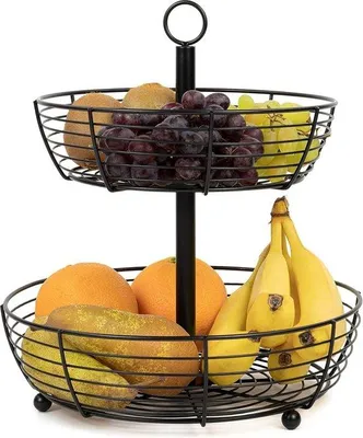 Produktbild von Frischhalter 2-Etage - schwarz glänzend - große runde Obstteller - Obstpräsentation - stilvolle Obstschale - Obstteller - H 33 cm - D 29 cm