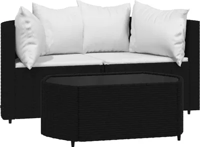Produktbild von vidaXL 3-tlg. Garten-Lounge-Set mit Kissen Schwarz Poly Rattan