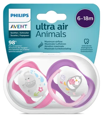 Productafbeelding van Philips AVENT Ultra Air SCF080/08 fopspeen, Extra zachte fopspeen, Orthodontisch, Siliconen, Geschikt voor meisjes, Vaatwasmachinebestendig