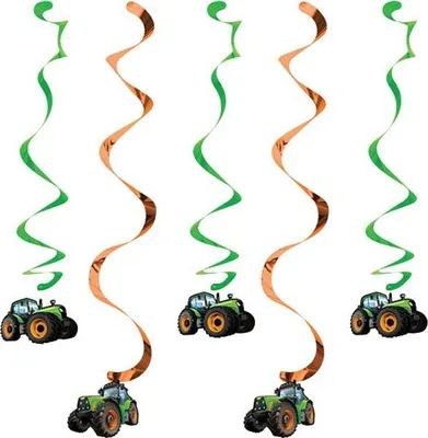 Produktbild von Hängende Dekoration mit Traktor-Motiv für Kindergeburtstag 5-teiliges Set