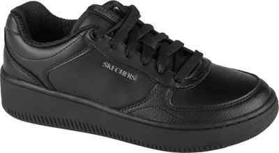 A single black Skechers sneaker is shown against a white background.