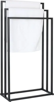 Image de Porte-serviettes Relaxdays, H x l x P : 84 x 44 x 21,5 cm, métal, 3 barres, porte-serviettes sur pied, salle de bains, noir