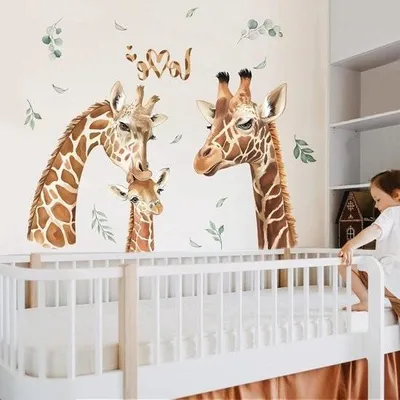 Produktbild von Wandaufkleber mit Dschungeltieren und Giraffenmotiv – Wanddekoration – Geeignet für Kinderzimmer – 1 Stück – Mehrfarbig