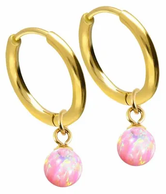 Produktbild von Chirurgenstahl Ohrclicker Creolen SYNTHETISCHER OPAL Farbe: Gold + Opal: Rosa Innendurchmesser: 10 mm