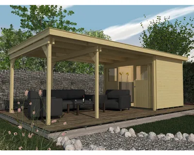 Produktbild von Gartenhaus weka Lounge-Haus 1 450 cm Lounge mit Fußboden 676 x 336 cm natur