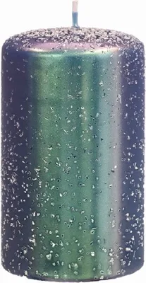 Produktbild von Stumpenkerzen glänzend lackiert und gefrosteter Oberfläche in Metallic Petrol Blau, 10 x 7 cm, 4 Stück, Metallic Kerzen