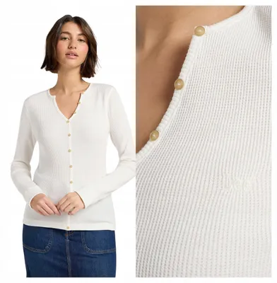 Produktbild von Lee | Damen-Henley-Shirt aus gewaschener Waffelstruktur, Ecru, Baumwolle, XL