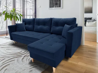 Produktbild von MTJMöbel Ecksofa SKANDI 222x140 - UNIVERSALECKE - mit Schlaffunktion - 2 Bettkästen - Bettsofa - Marineblauer Samtstoff - MATT VELVET 27231