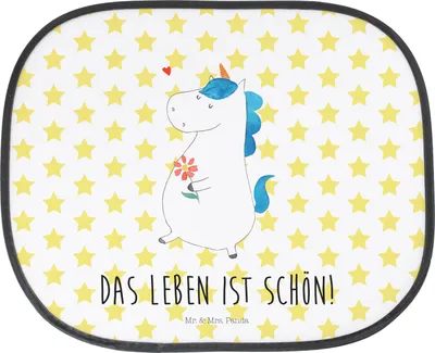 Produktbild von Mr. & Mrs. Panda Sonnenschutz Auto Einhorn Spaziergang - Weiß - Geschenk, Scheibenschutz, Blumen, Seitenscheibe, für Autoscheiben, Sonnenblende, Glitzer, Fenster, Mutter