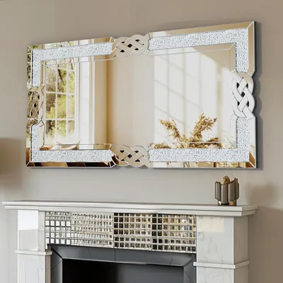 Produktbild von Vrygle Wandspiegel Kristall Spiegel 120x60cm: Luxus Groß Wohnzimmerspiegel mit Rahmen, Modern HD Dekospiegel Silber für Wohnzimmer Schlafzimmer